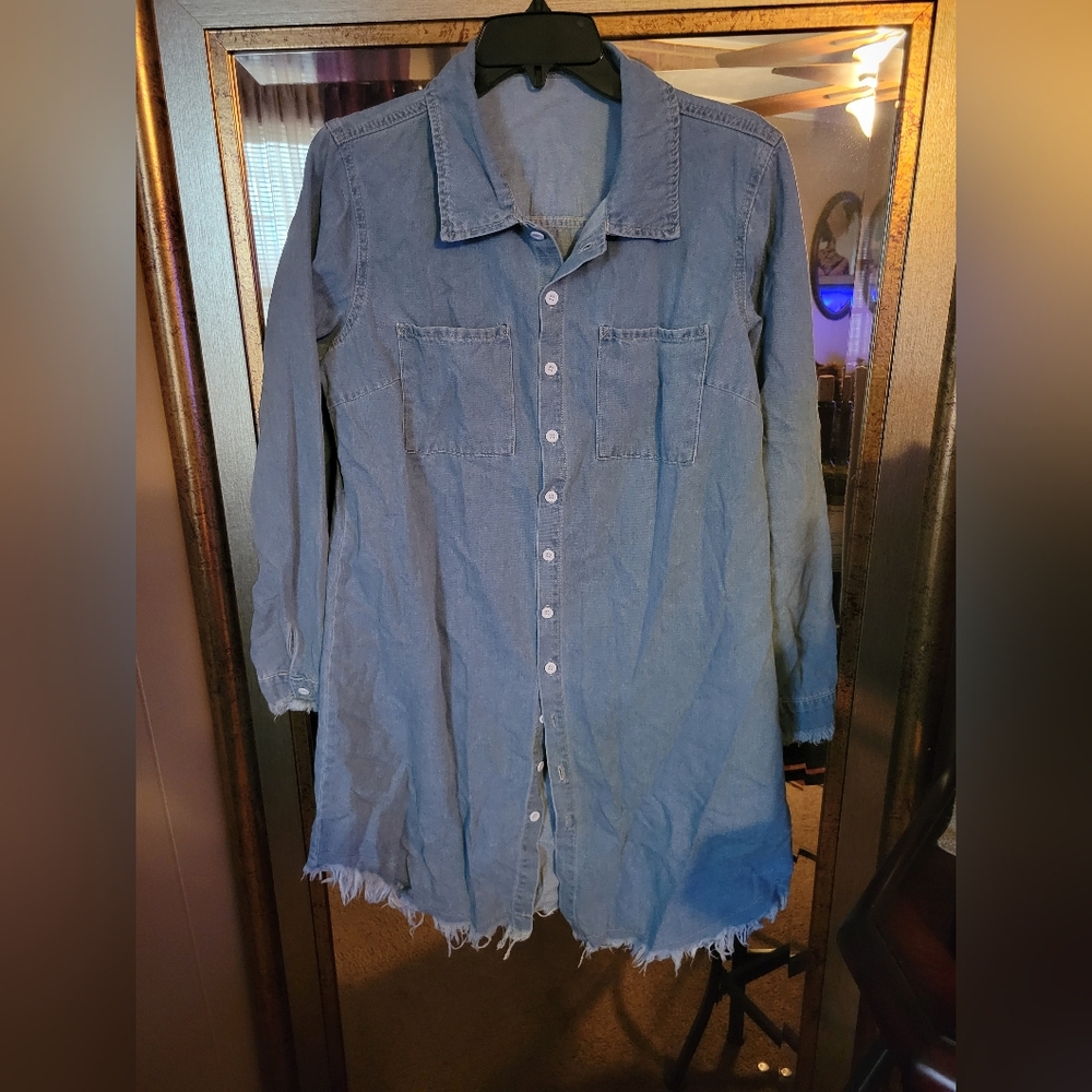 Denim Button-Up Long Shirt Dress